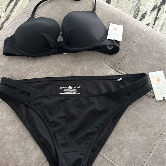Shade & Shore Strappy Side Cheeky Bikini top 36B Bottom L NWT set black - Picture 8 of 10